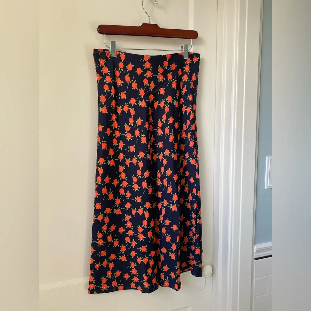 NWT J. Crew Gwyneth Slip Skirt Poppy Fields Floral Blue Orange Size Small